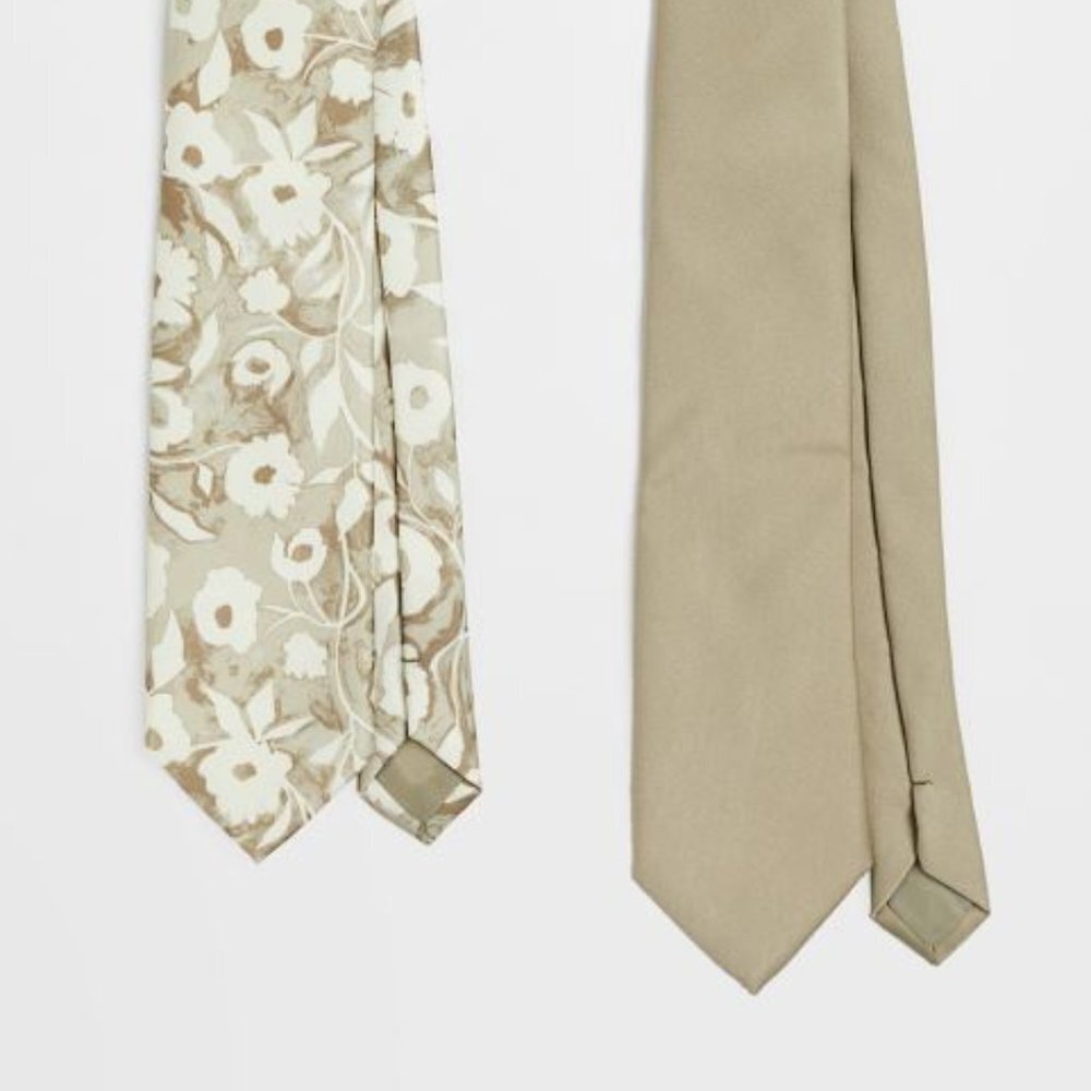 NEW H&M Men's 2-pack Satin Ties Light khaki green/floral